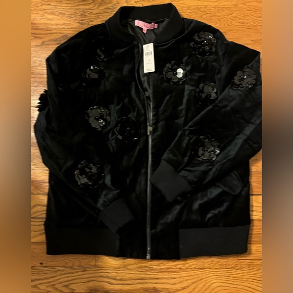 Anthropologie Velvet Floral Embroidered Bomber Jacket Black by Eva Franco - Picture 3 of 7